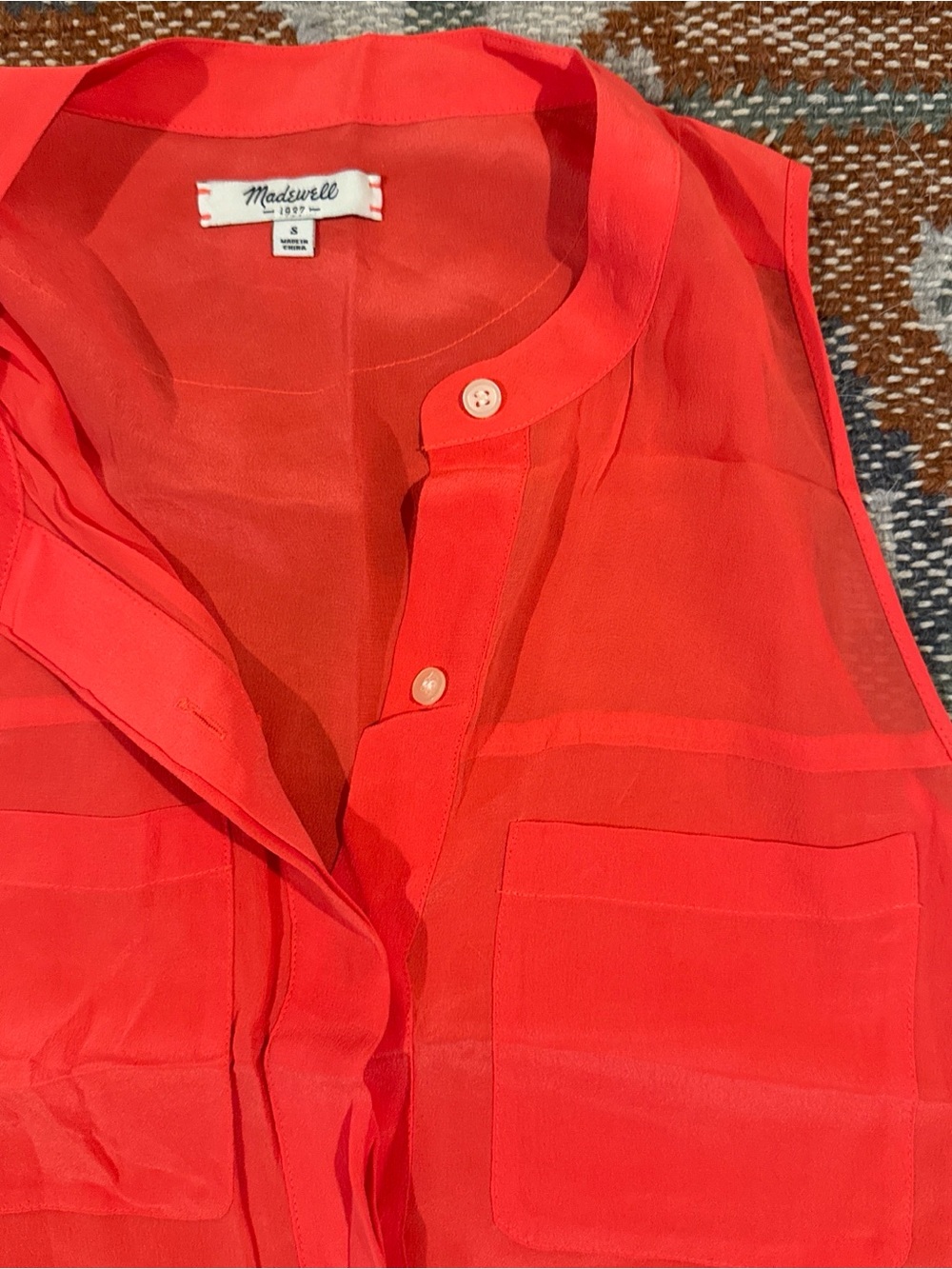 Madewell silk Coral-Red Sleeveless Button-Front Blouse